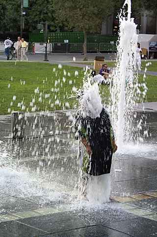 Boy Playing in Fountain: Labor Day in San Jose 1998